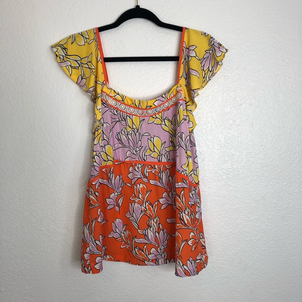 Anthropologie Farm Floral Orange, Yellow and Pink Blouse